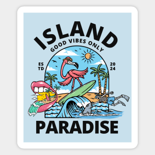 Island Paradise Flamingo Surfing Beach Magnet